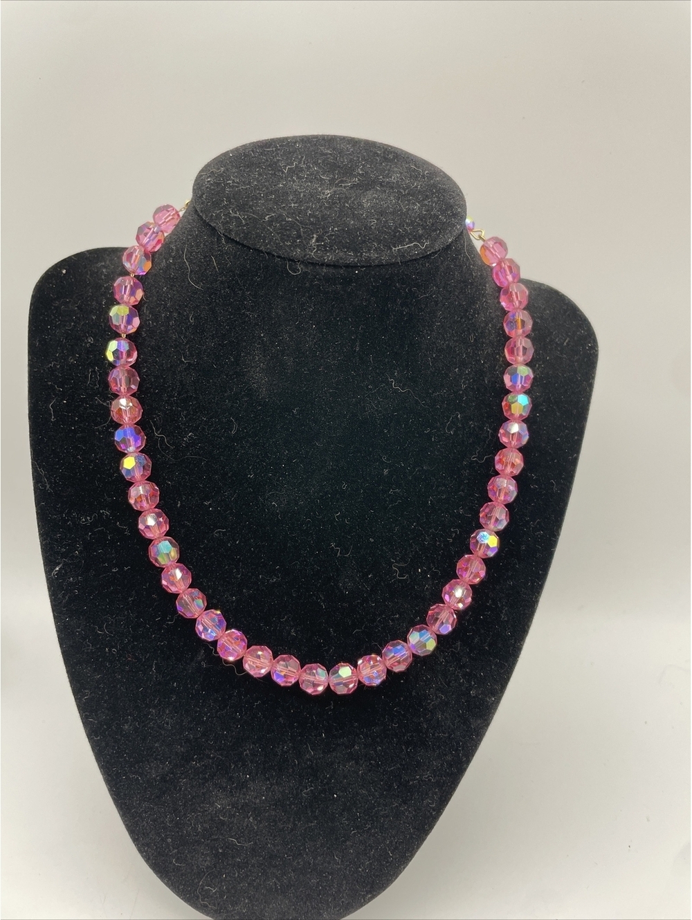 Alice Caviness Choker necklace Pink Cut Aurora Borealis 16”